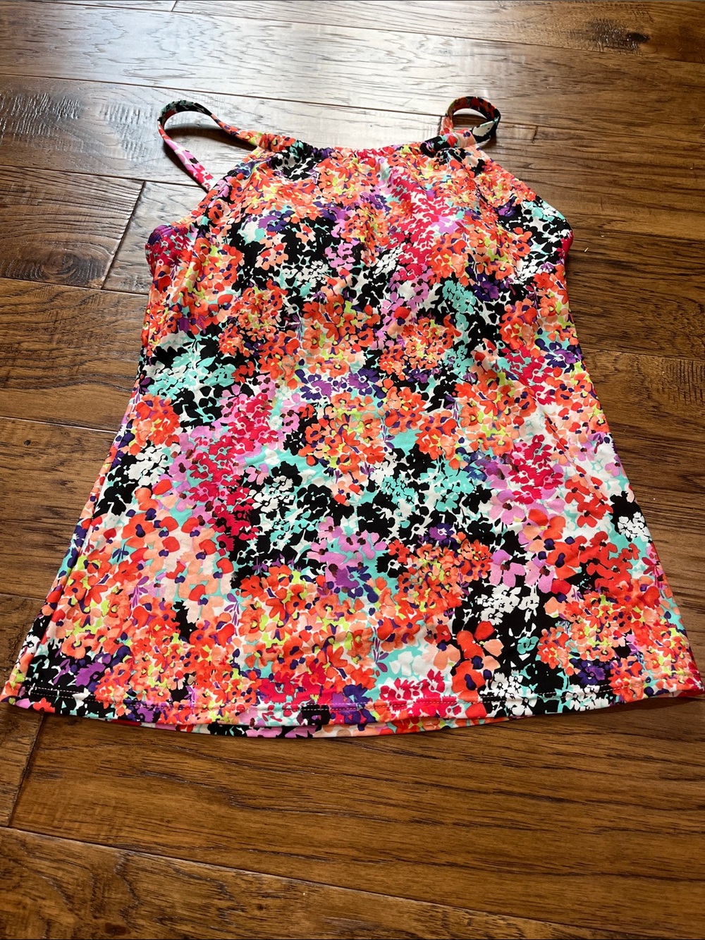 24th & Ocean Multicolor Floral Bikini Tankini Top - Red Pink Orange Aqua Black